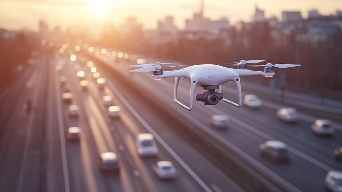 Drone sur autoroute urbaine