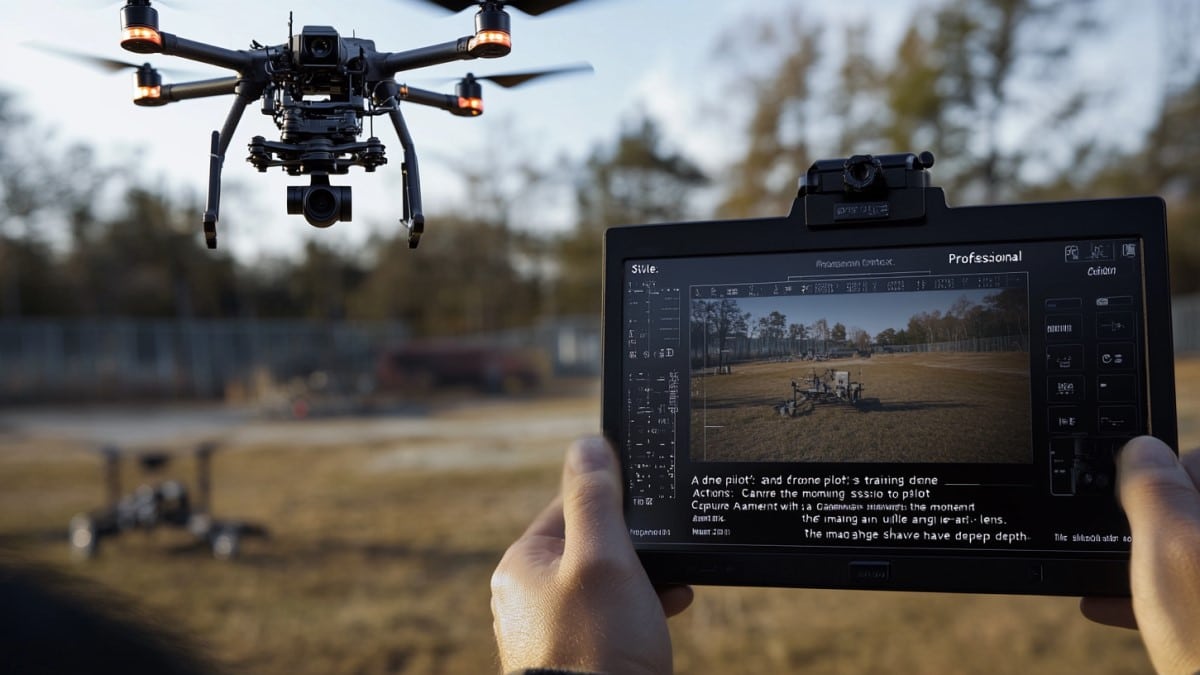 Pilote surveillant drone avec tablette