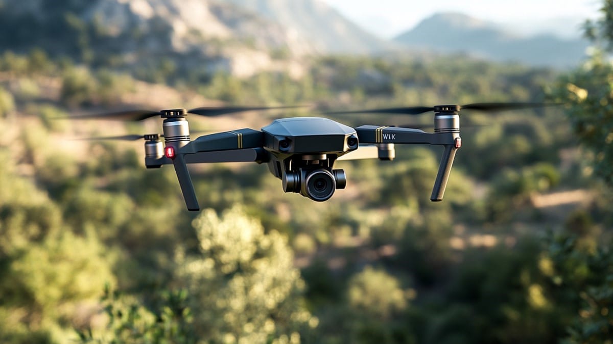 Drone volant au-dessus d'un paysage naturel