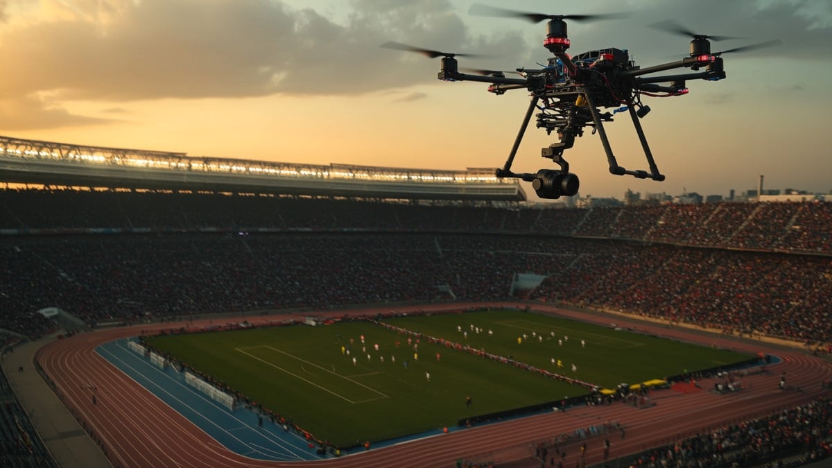 Drone match football stade