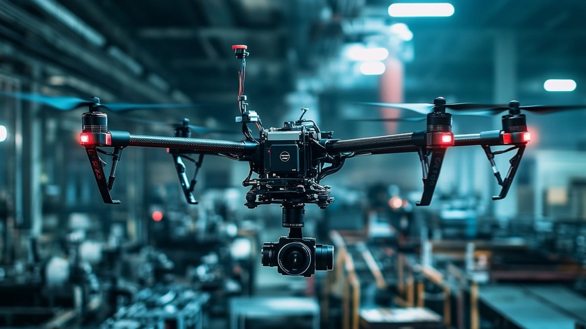 Drone volant dans une usine