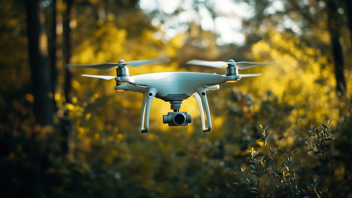 Drone dans une forêt