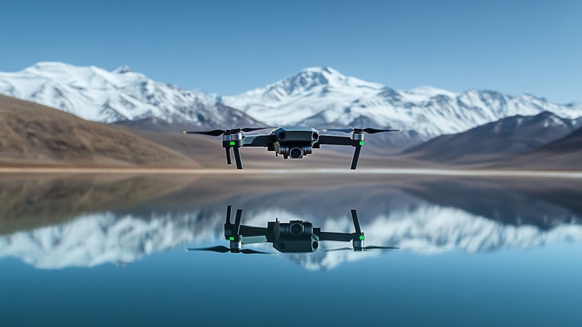 Drone au-dessus d'un lac