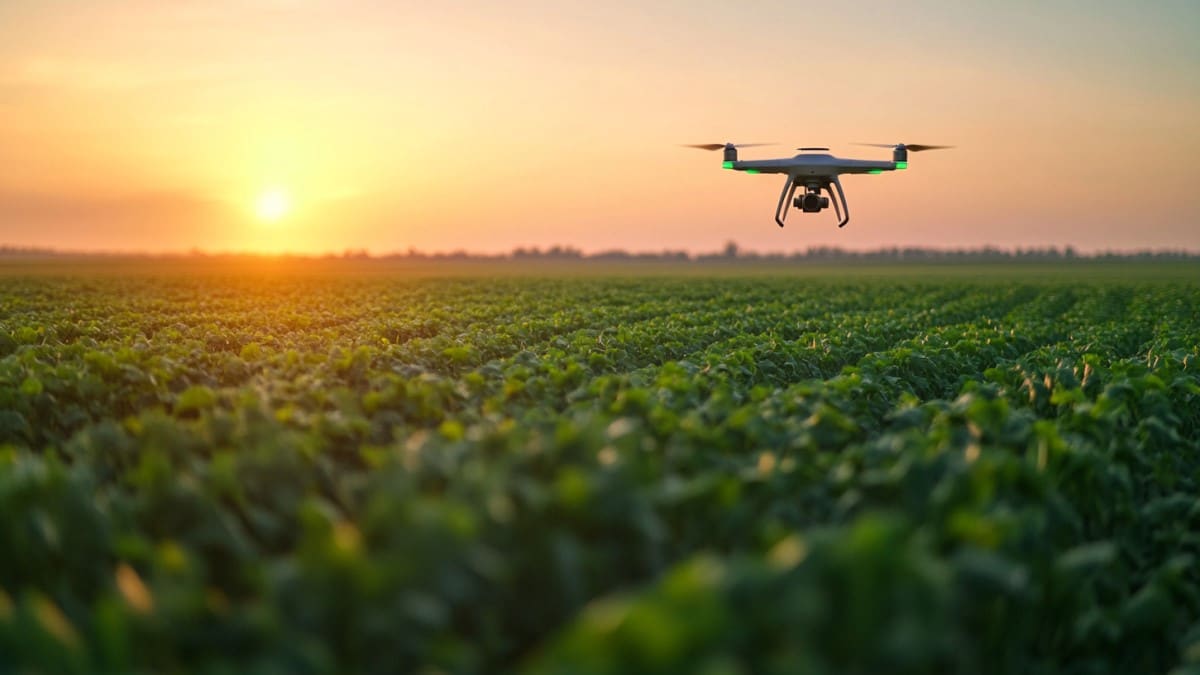 Drone survolant un champ