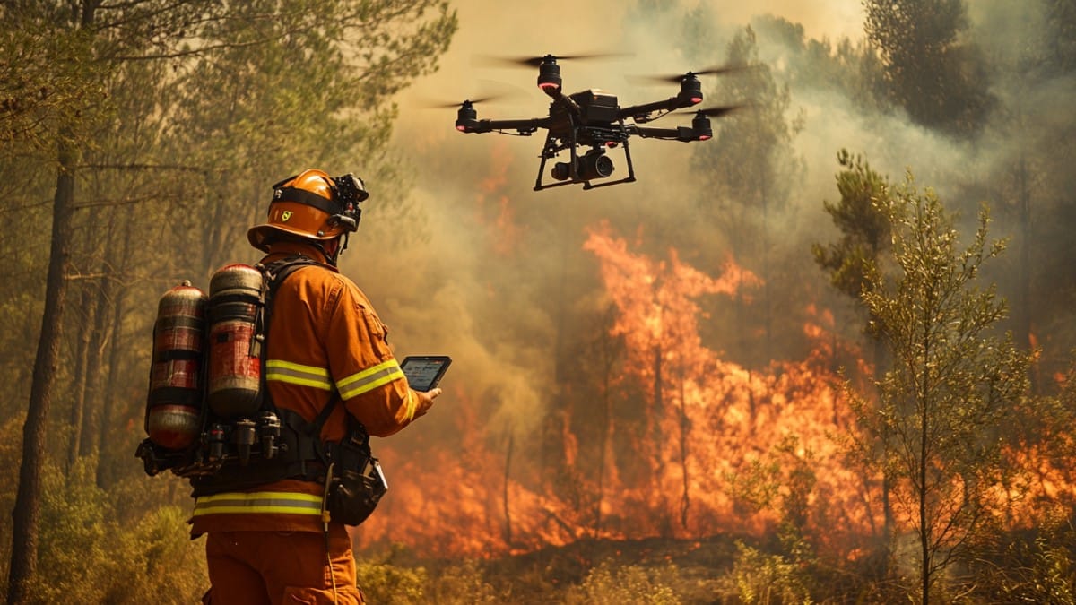 Pompier utilisant un drone