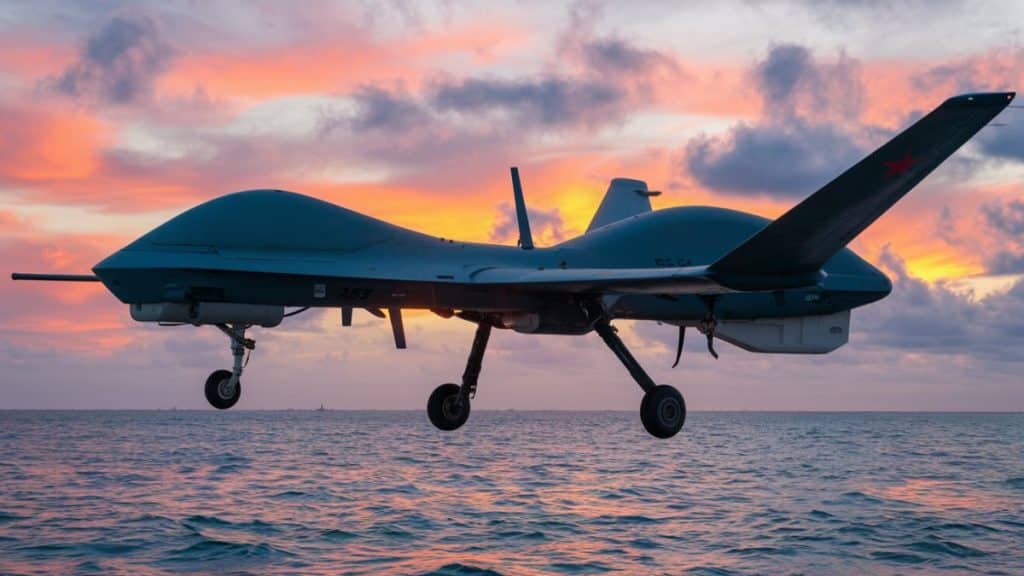 Drone de combat au crépuscule