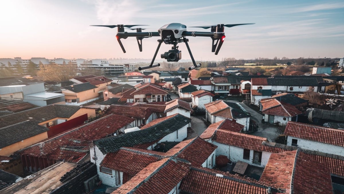 Drone en vol urbain