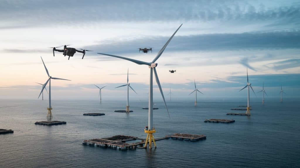 Drones et éoliennes en mer