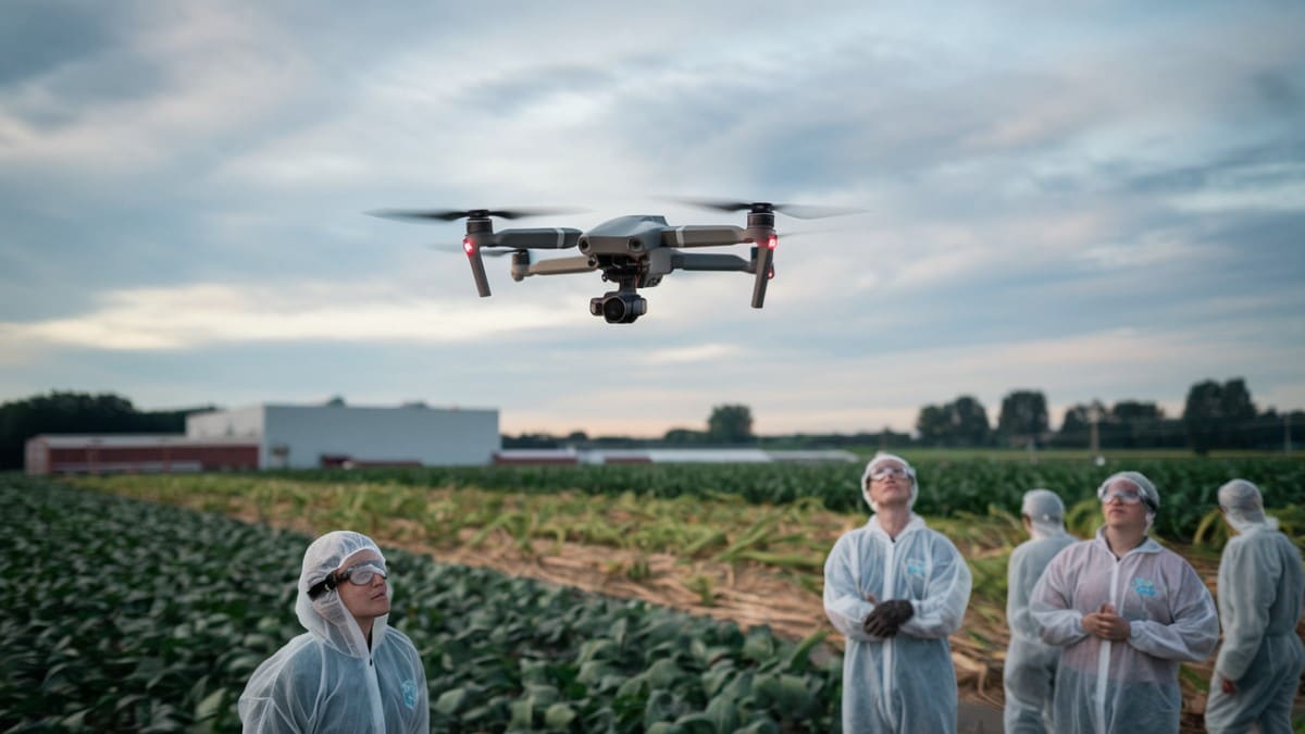 Stagiaires surveillant un drone