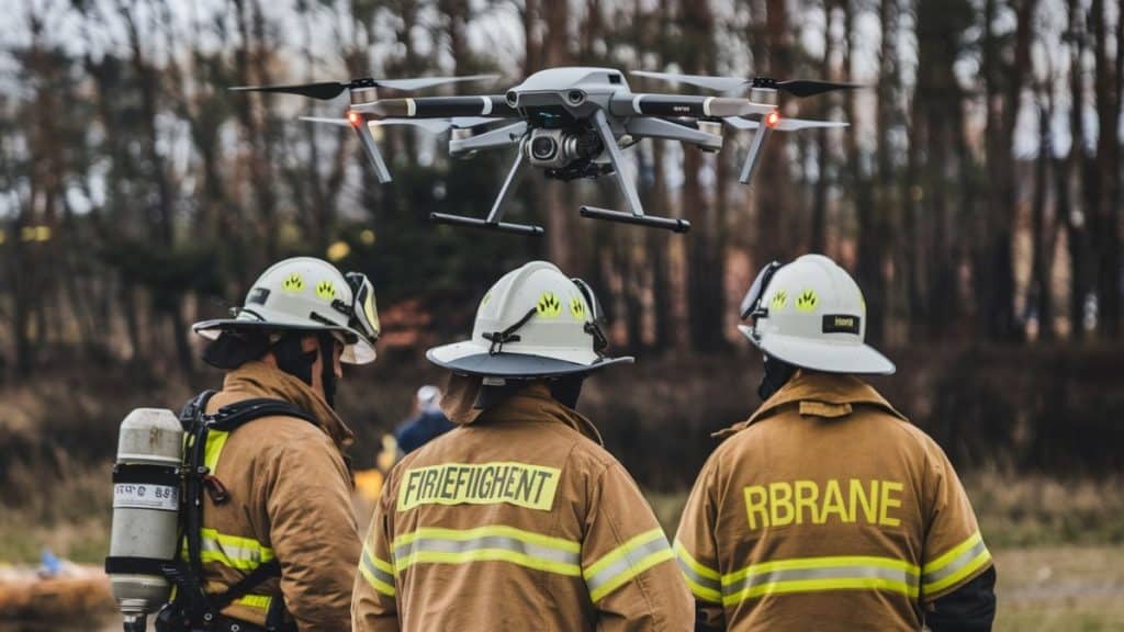 Pompiers avec drone en action