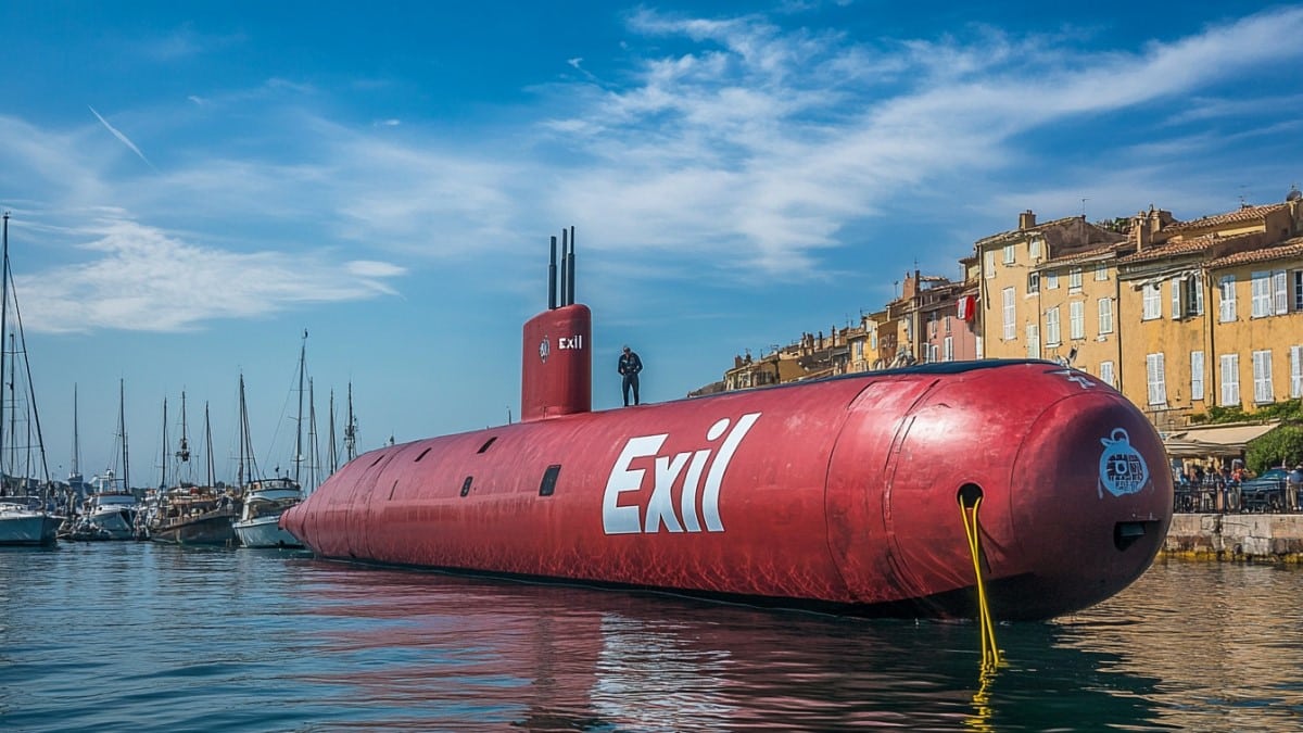 Sous-marin rouge amarré