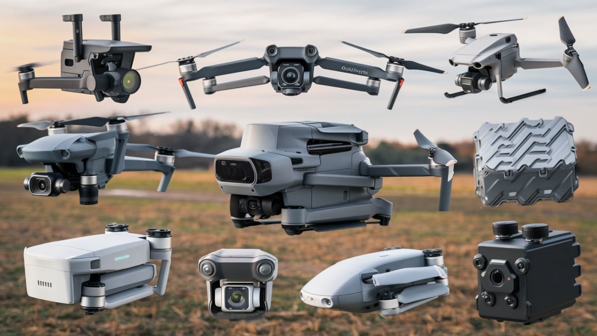 Différents drones et accessoires