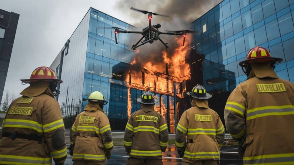 Pompiers et drone incendie