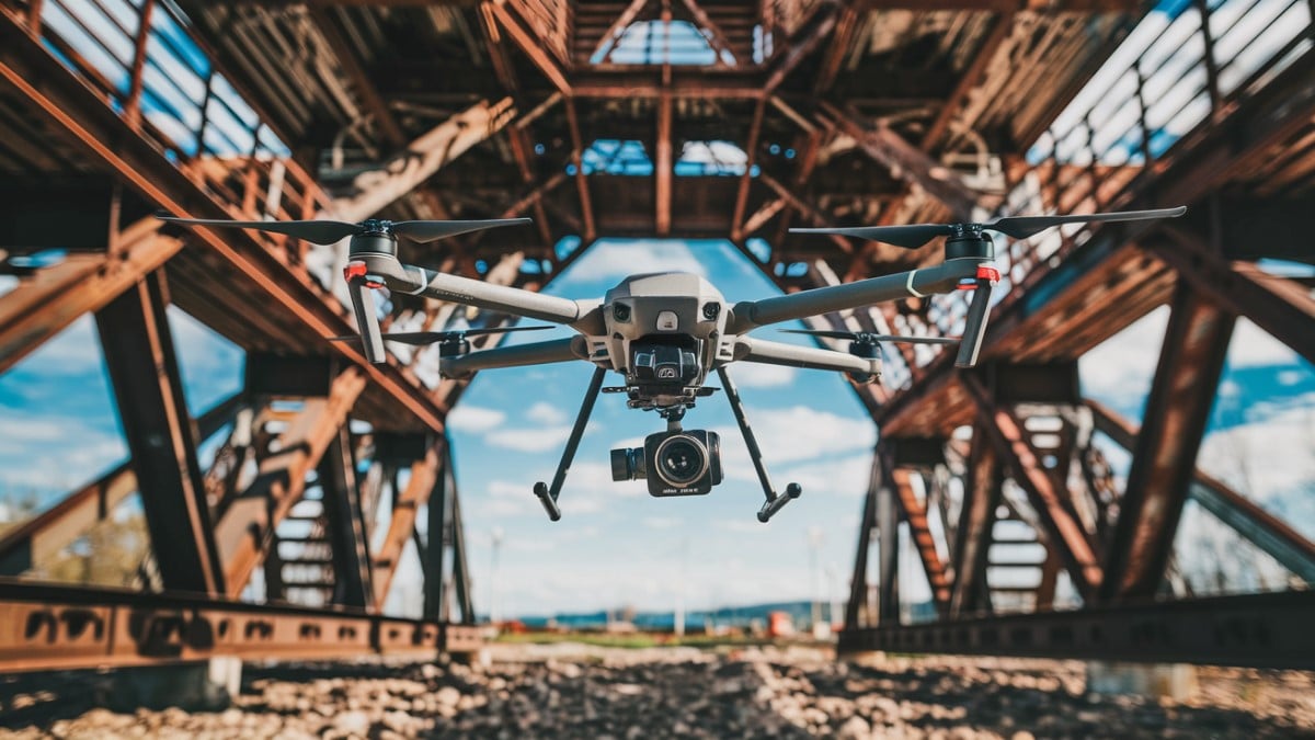 Drone sous une structure industrielle