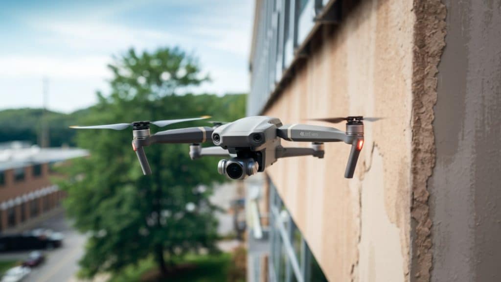 Drone inspectant un bâtiment