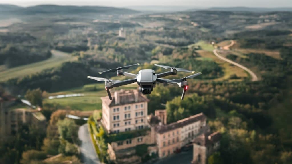 Drone survolant un paysage