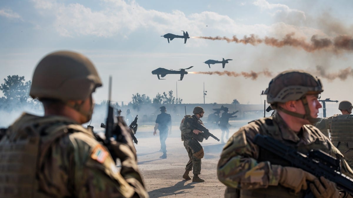 Soldats et drones en action