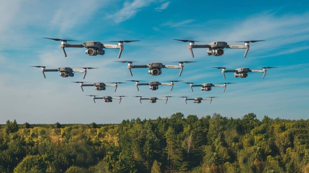 Escadron de drones en vol