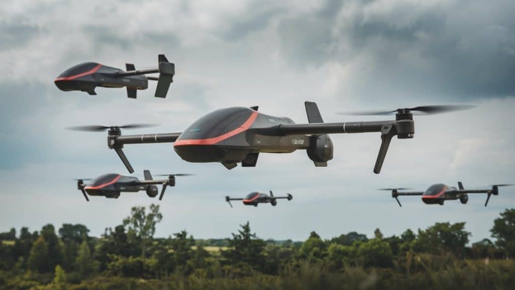 Drones militaires en formation