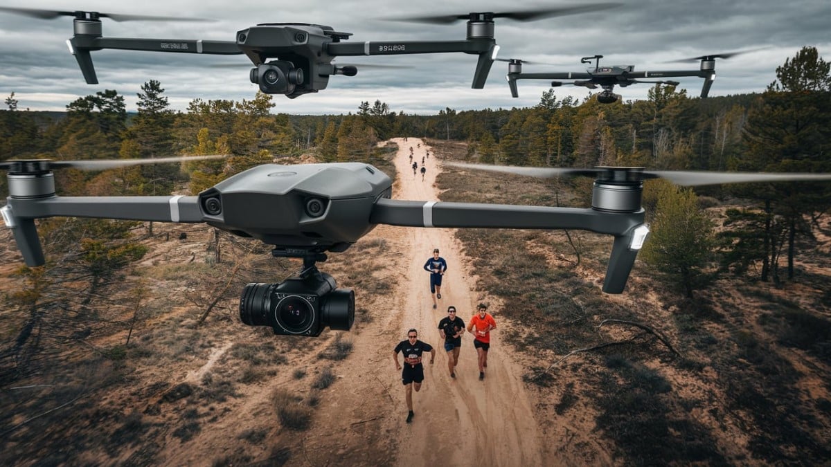 Drones surveillant coureurs trail