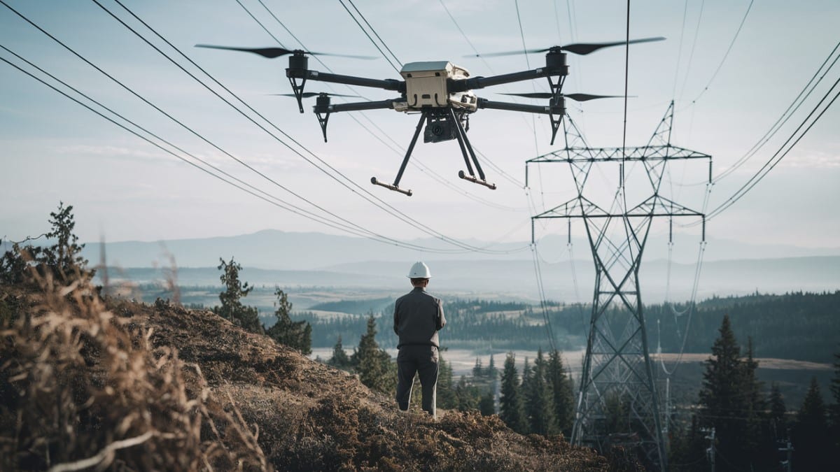 Drone près de pylône