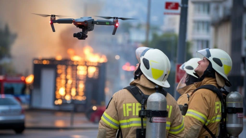 Pompiers et drone actif