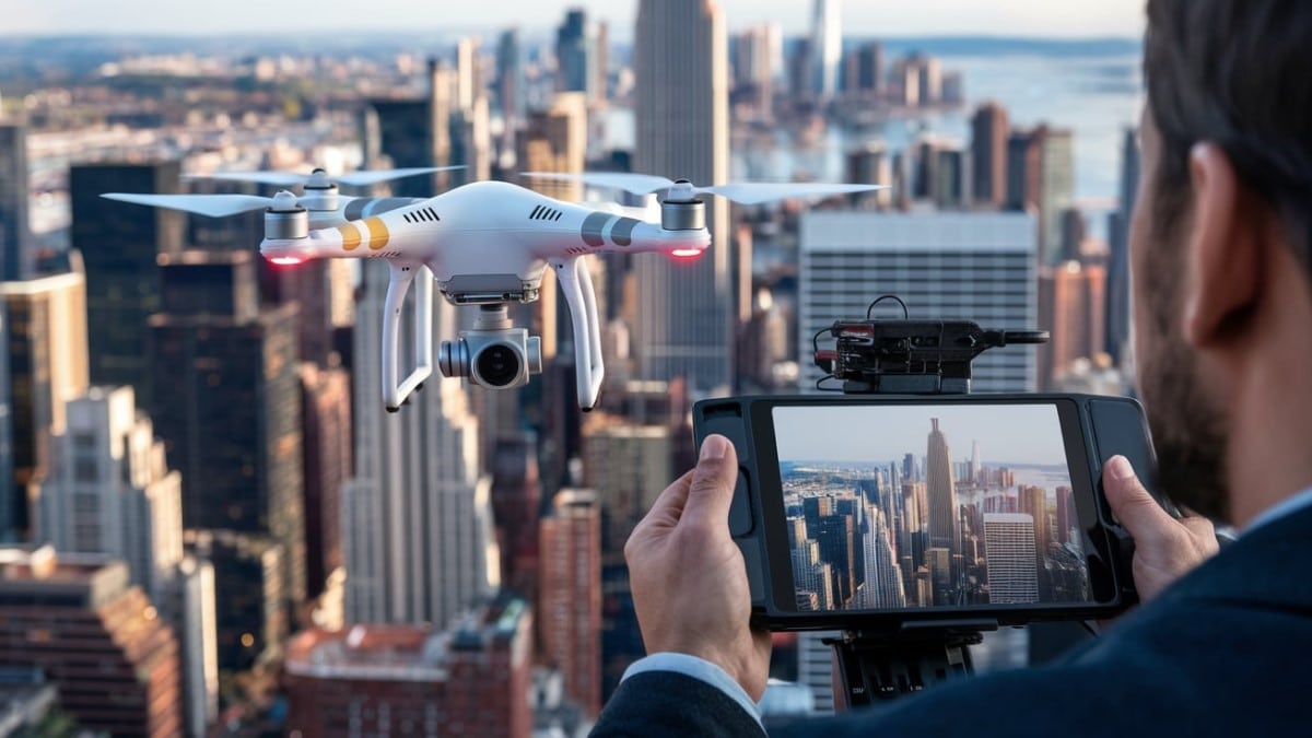 Pilote de drone en ville