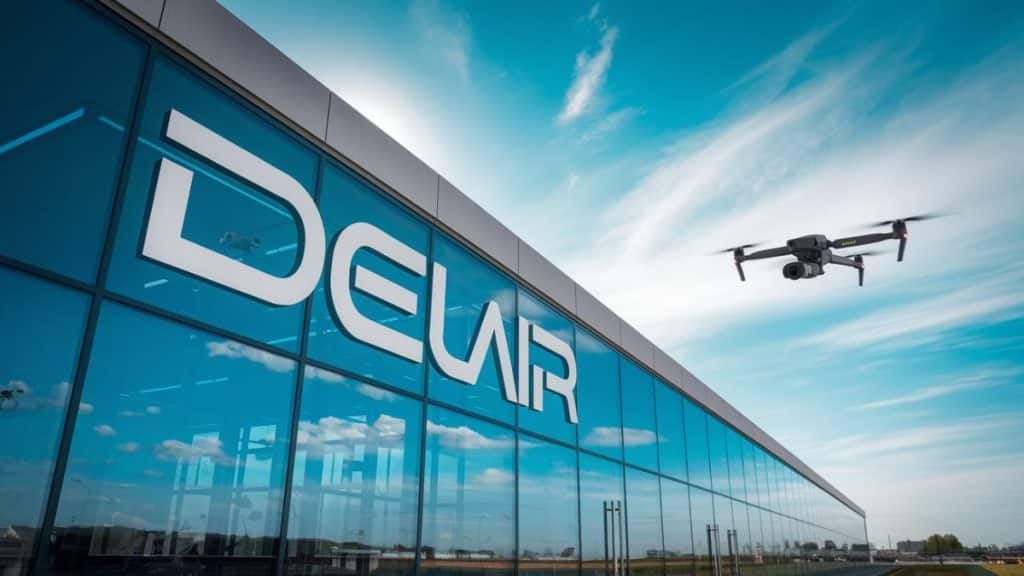 Drone devant le logo Delair