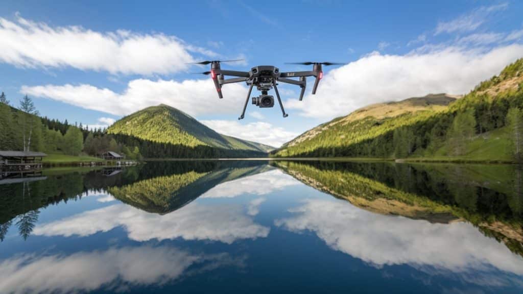 Drone sur un lac alpin