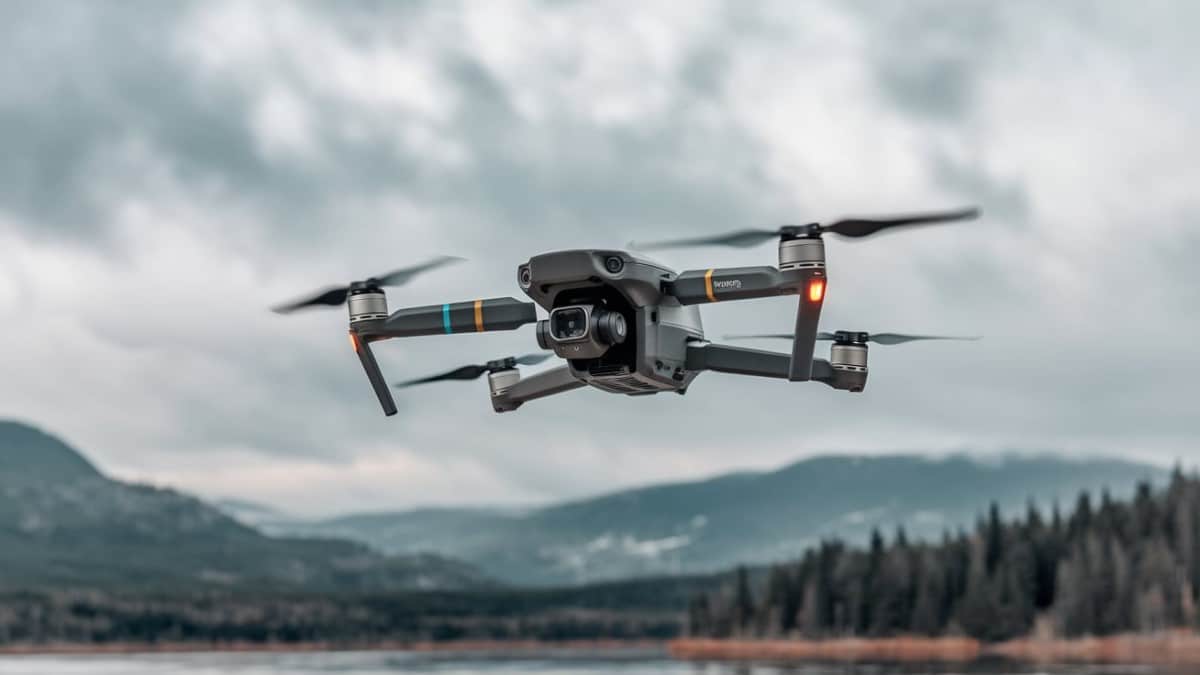 Drone dans un paysage montagnard