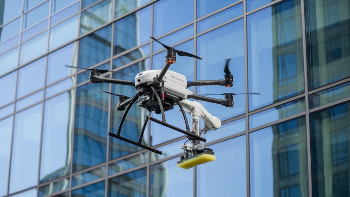 Drone nettoyant une façade