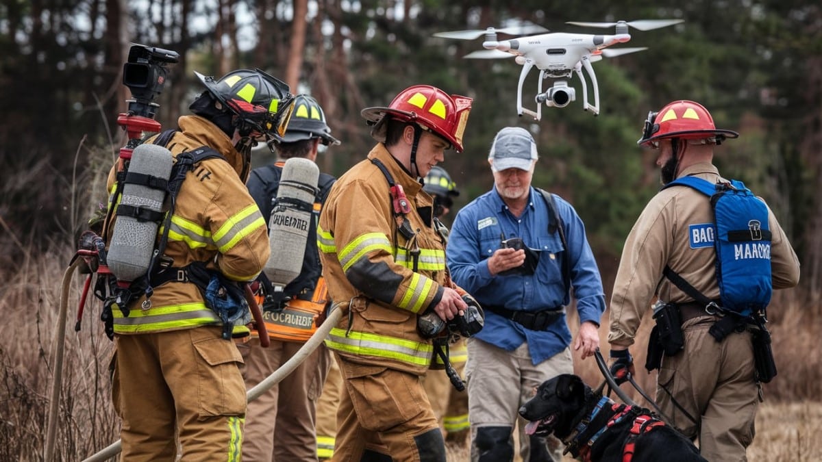 pompiers avec drone opérationnel