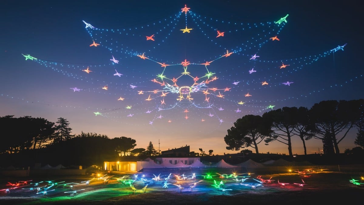 show aérien de drones illuminés