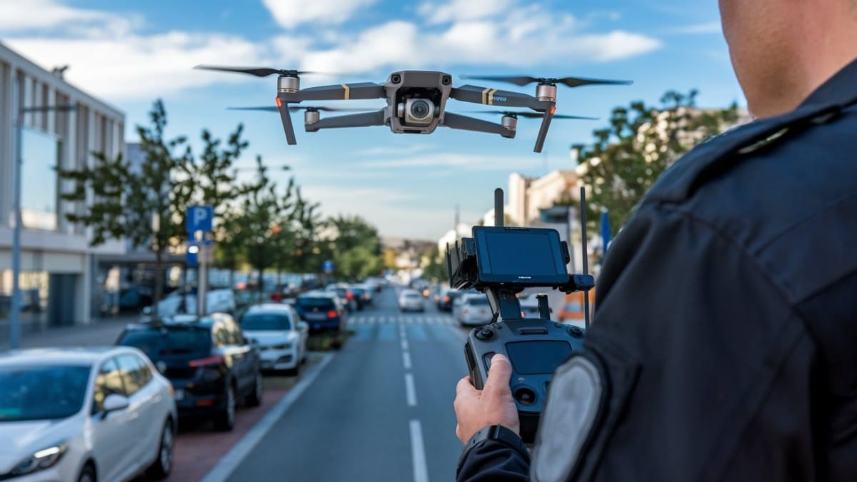 Drone en vol sur rue