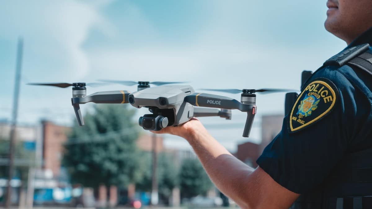 Policier tenant un drone