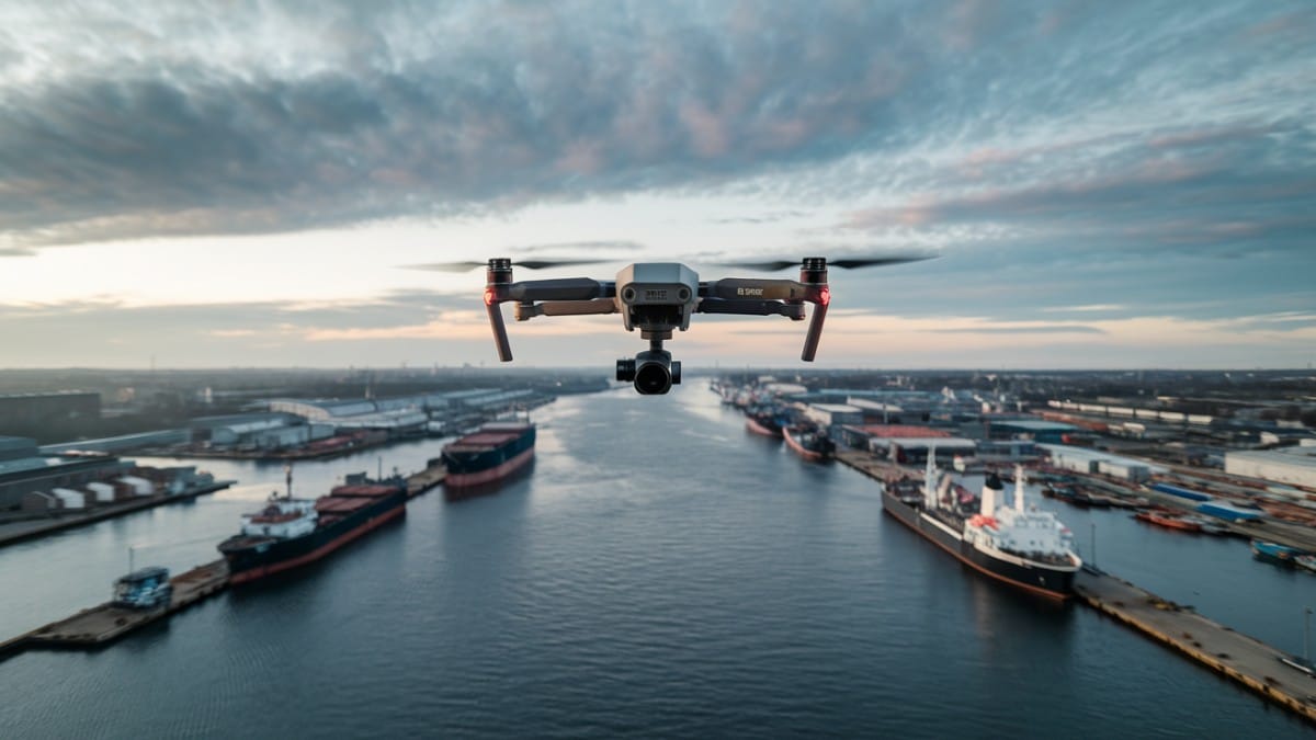 Drone au-dessus d'un port