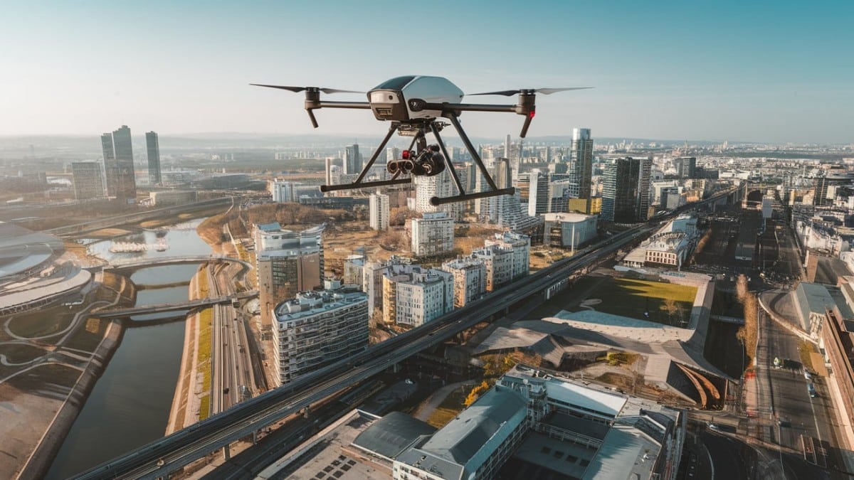 Drone urbain en pleine action