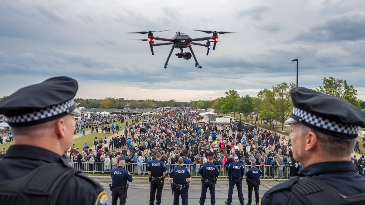 Drone surveillant un rassemblement