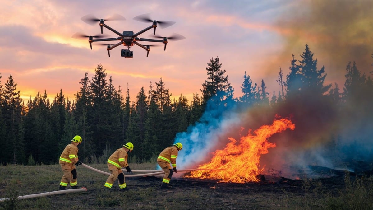 Drone surveillant un feu de forêt